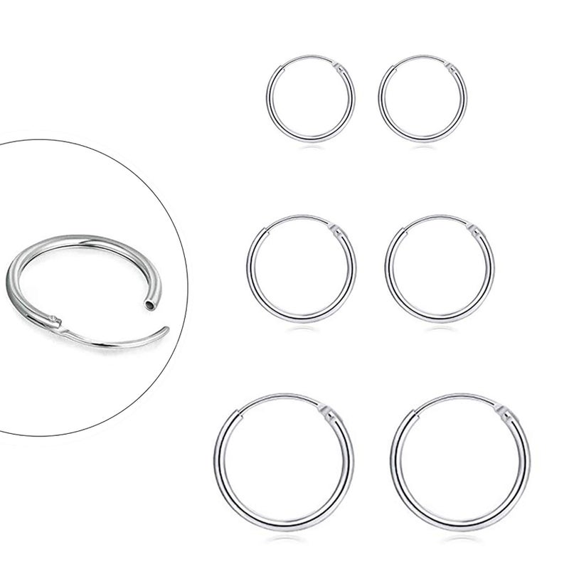 EPIRORA Sterling Silver Hoop Earrings for Women Men, Hypoallergenic Cartilage Earring Endless Small Hoop Earrings Set, 3 Pairs Tragus Earrings (8mm/10mm/12mm) - Image 1